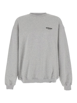 Represent Grey Crewneck Sweatshirt with Logo Lettering on the Front and Maxi Logo Print on the Rear in Cotton Man