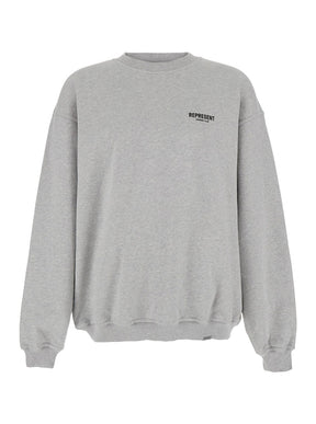 Represent Grey Crewneck Sweatshirt with Logo Lettering on the Front and Maxi Logo Print on the Rear in Cotton Man