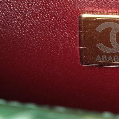 Chanel Calfskin Crocodile Embossed Turn Around Mini Flap Emerald