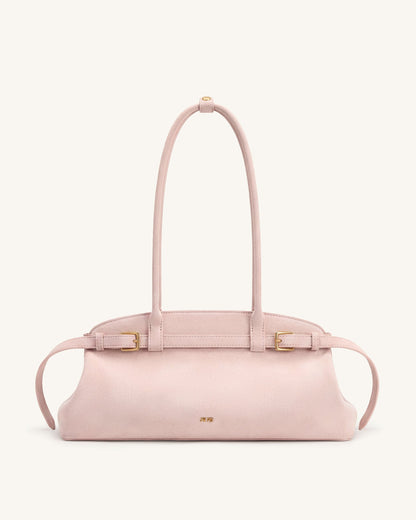Arden Faux Suede Belt Detail East-West Shoulder Bag - Pink