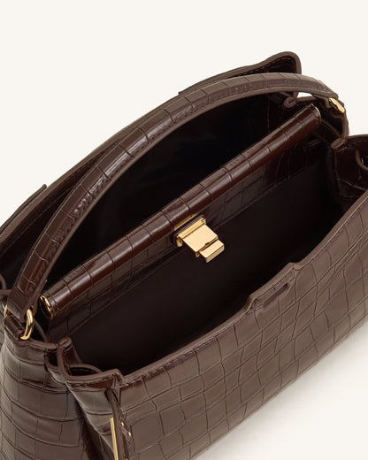Carmen Top Handle Bag - Dark Brown Croc