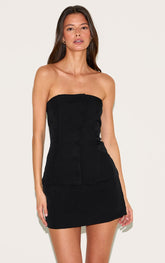Black Bandeau Waistcoat Detail Bodycon Dress
