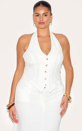 Plus White Tailored Woven Backless Halterneck Waistcoat