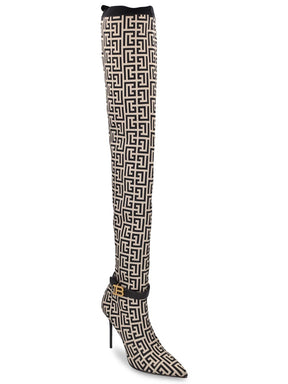 Balmain 110mm Raven monogram knit tall boots