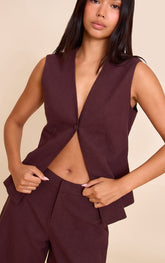 Deep Chocolate Premium Linen Button Waistcoat