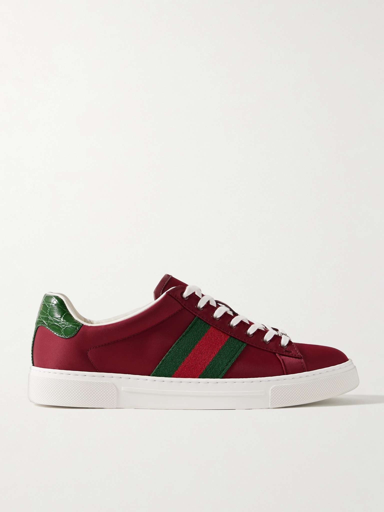 Ace Croc-Effect Leather and Webbing-Trimmed Twill Sneakers