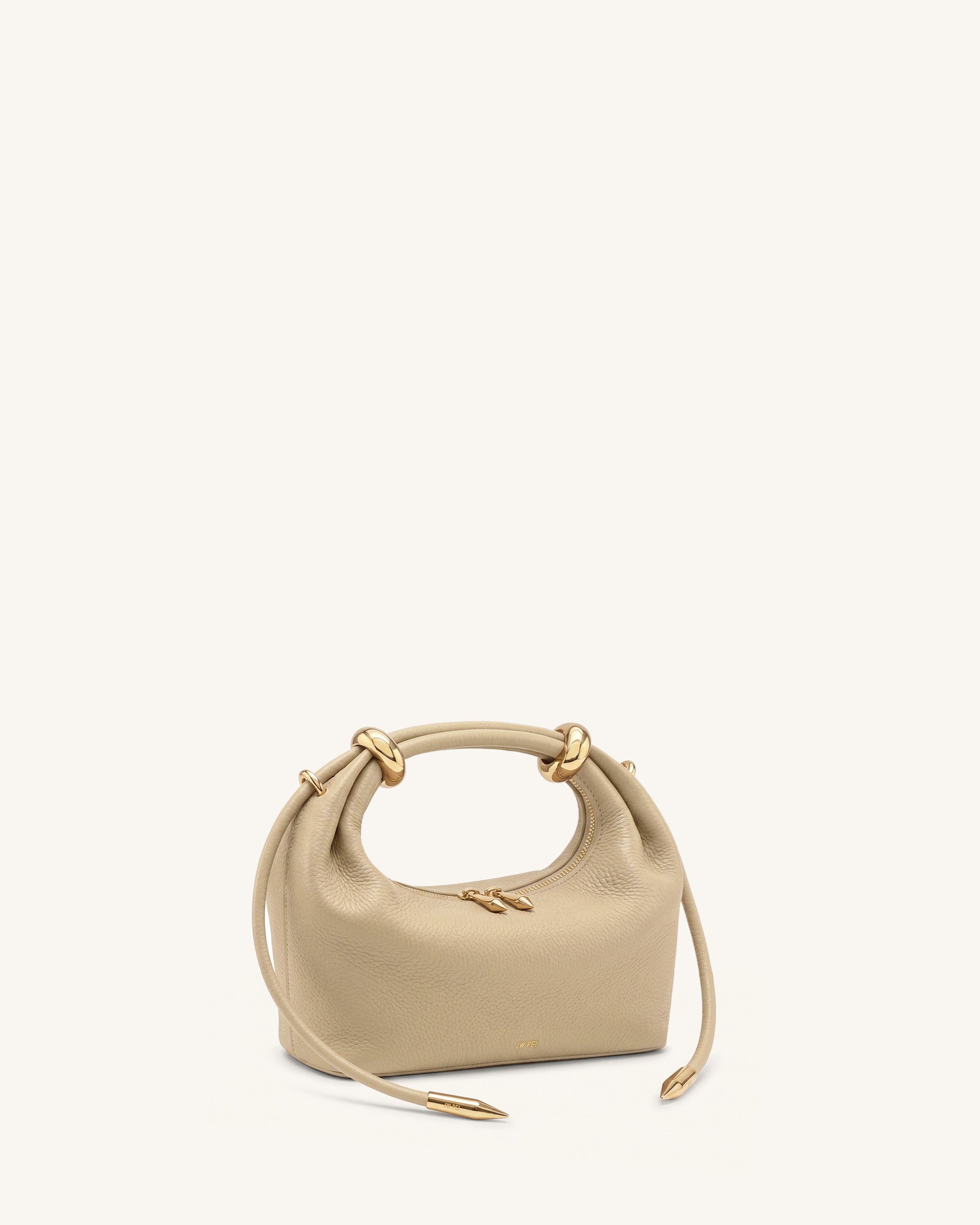 Ellie Metal Ring Embellished Top Handle Bag - Beige