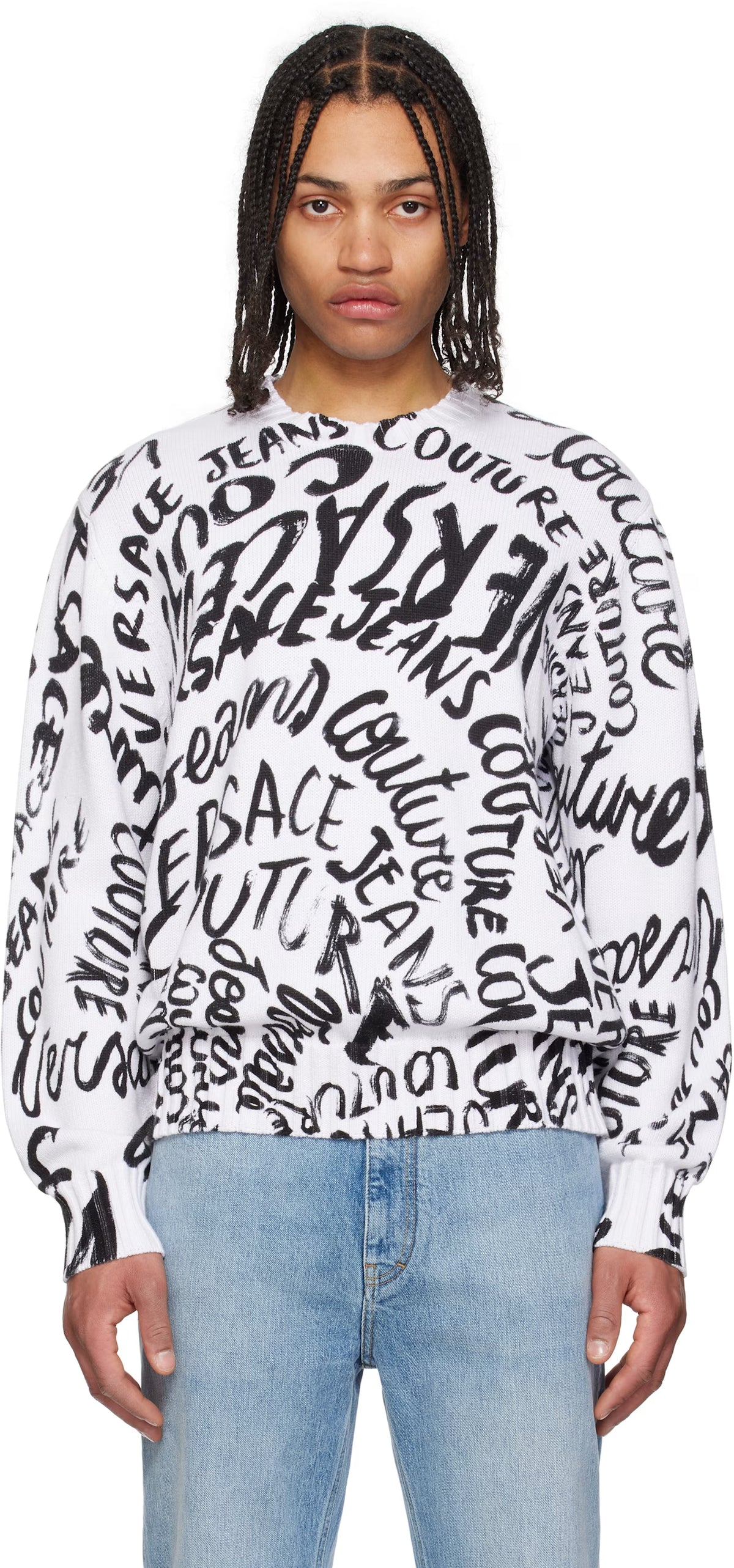 White Logo Pattern Sweater