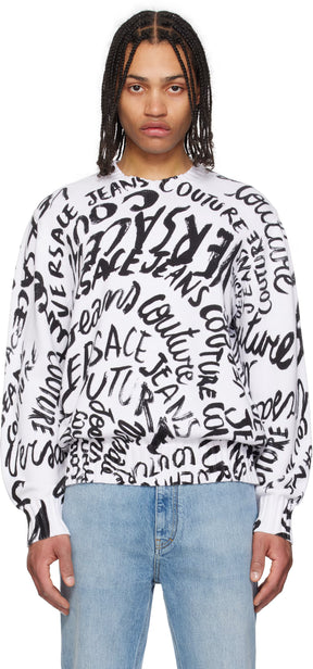 White Logo Pattern Sweater
