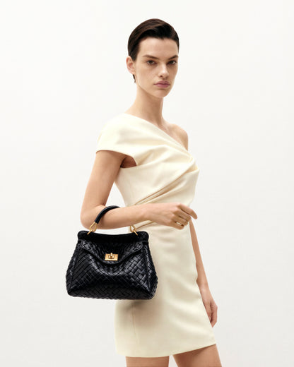 Lucia Classic Top Handle Woven Bag - Dark Brown