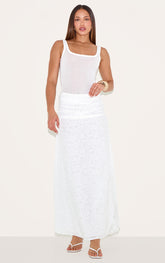 Tall White Woven Broidery Ruched Detail Maxi Skirt