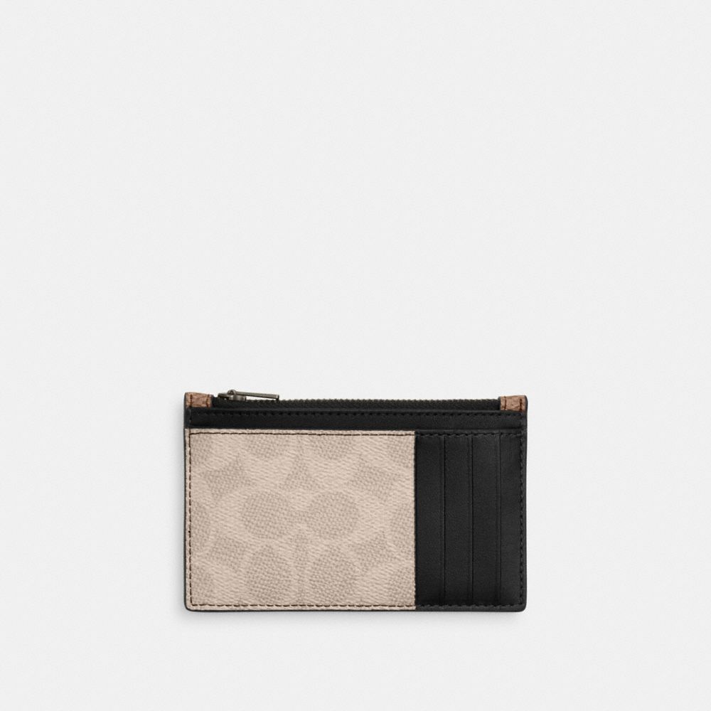Zip Card Case In Blocked Signature Canvas
