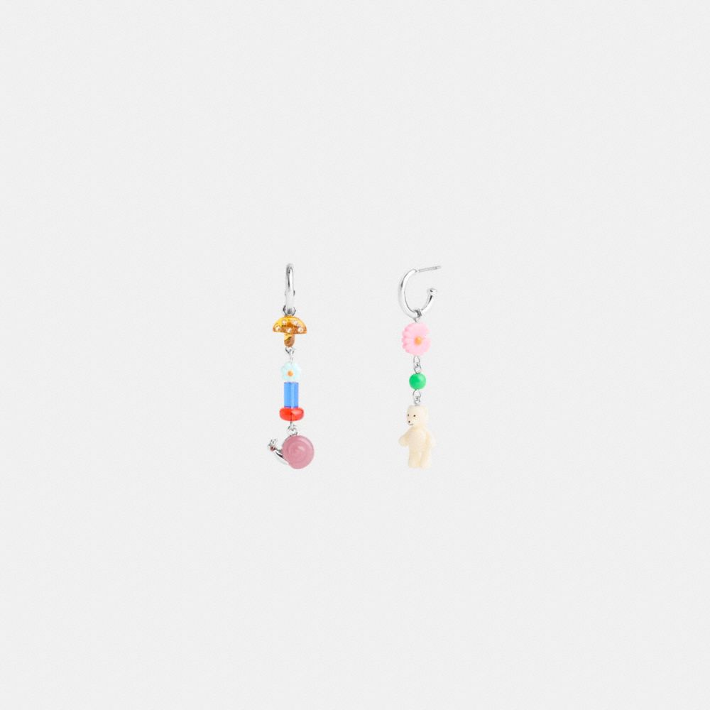 Mushroom And Teddy Bear Linear Earrings