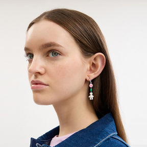 Mushroom And Teddy Bear Linear Earrings