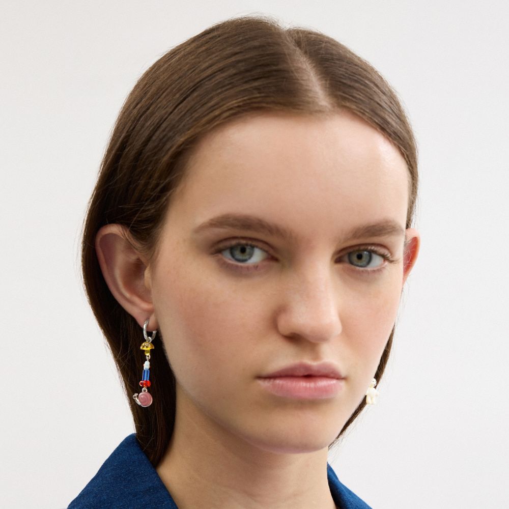 Mushroom And Teddy Bear Linear Earrings