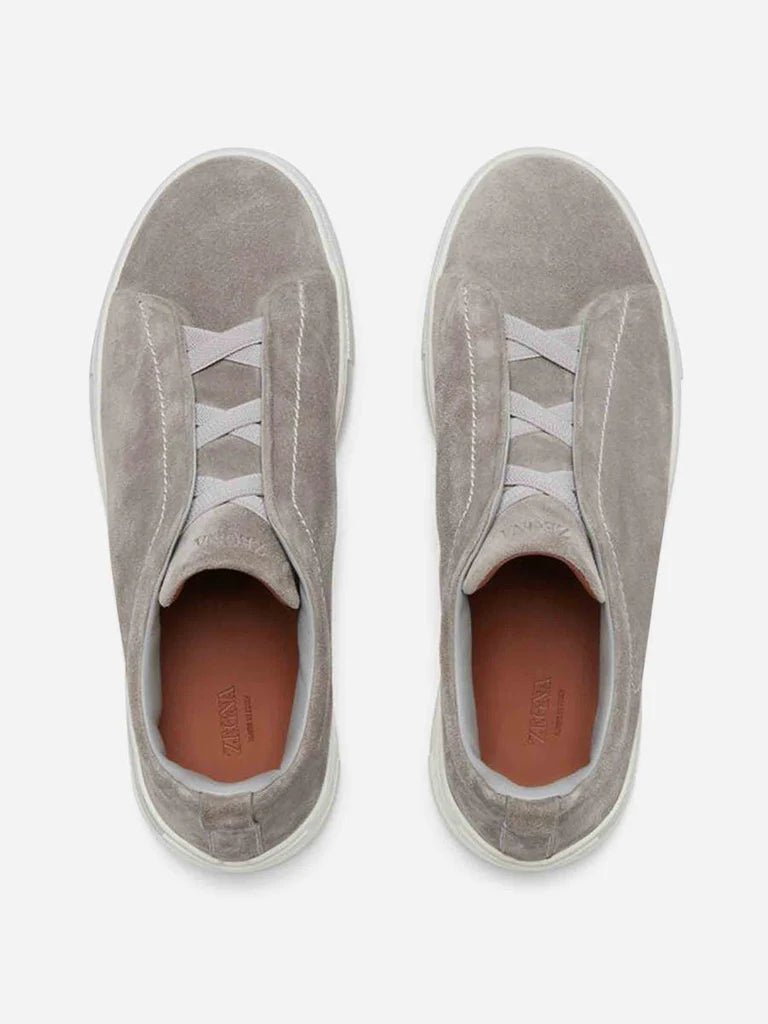 Zegna Men's Grey Suede Triple Stitch™ Low-Top Slip-On Sneakers