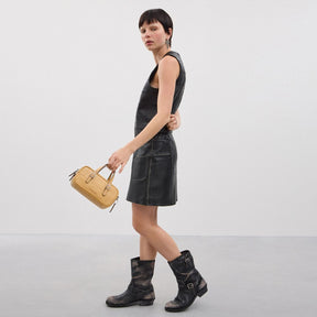 Alter/Ego Mini Satchel Bag In Checkerboard Upcrafted Leather With Crossbody Strap