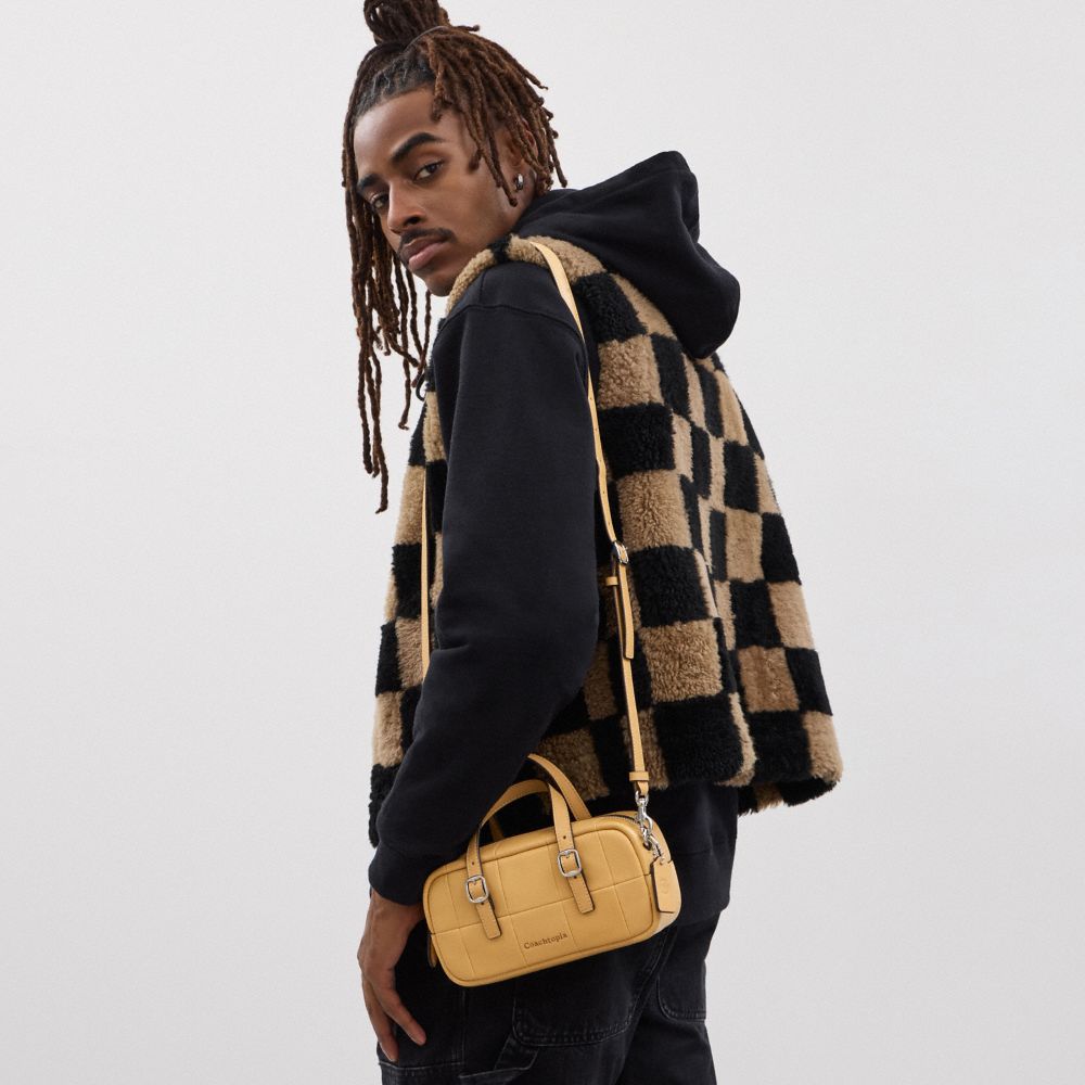 Alter/Ego Mini Satchel Bag In Checkerboard Upcrafted Leather With Crossbody Strap