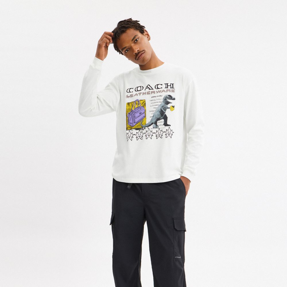 Leatherware Collage Relaxed Long Sleeve T Shirt In Organic Cotton