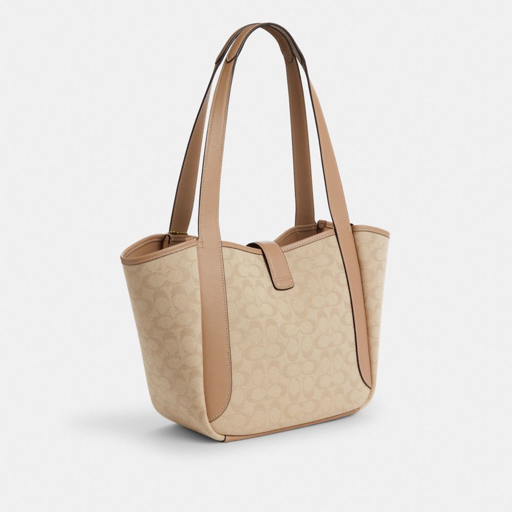 Hadley Turnlock Tote Bag With Signature Canvas