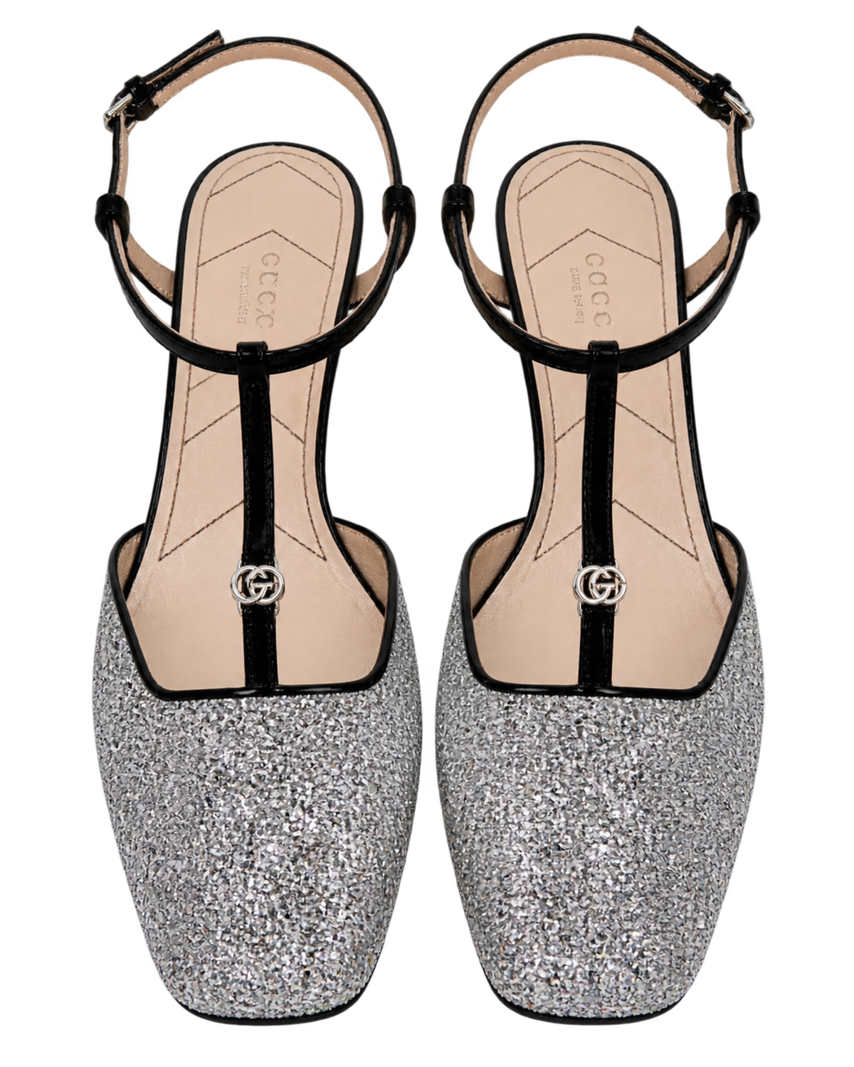 Calfskin Glitter Double G Slingback Flats
