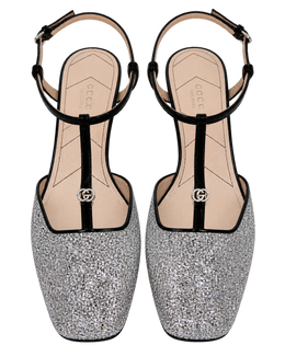 Calfskin Glitter Double G Slingback Flats