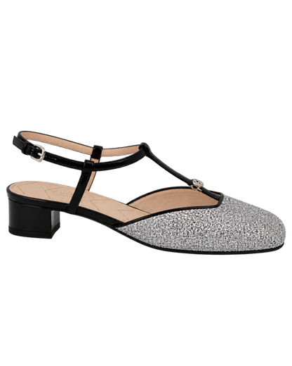Calfskin Glitter Double G Slingback Flats