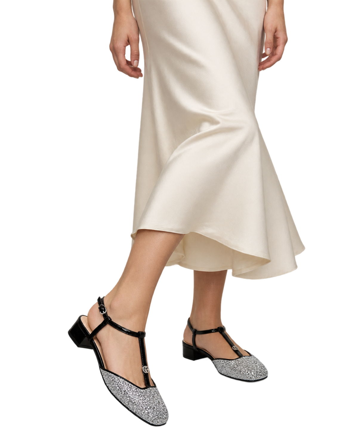 Calfskin Glitter Double G Slingback Flats