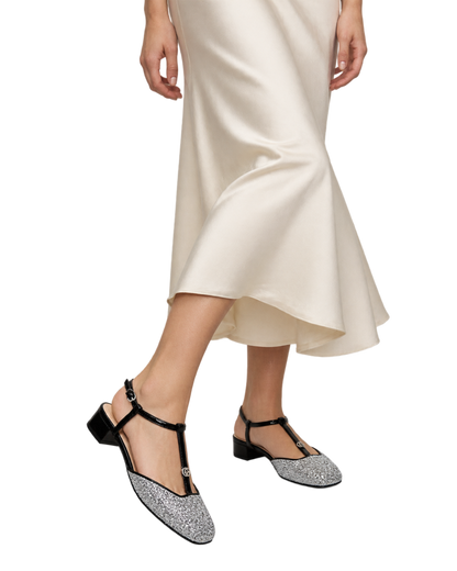 Calfskin Glitter Double G Slingback Flats