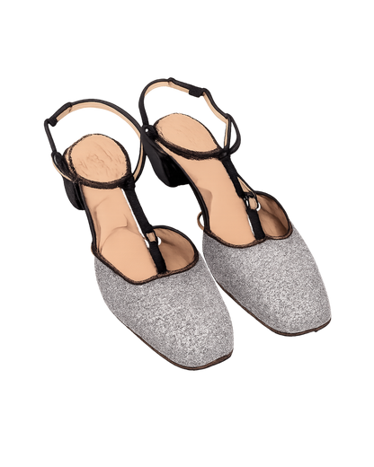 Calfskin Glitter Double G Slingback Flats