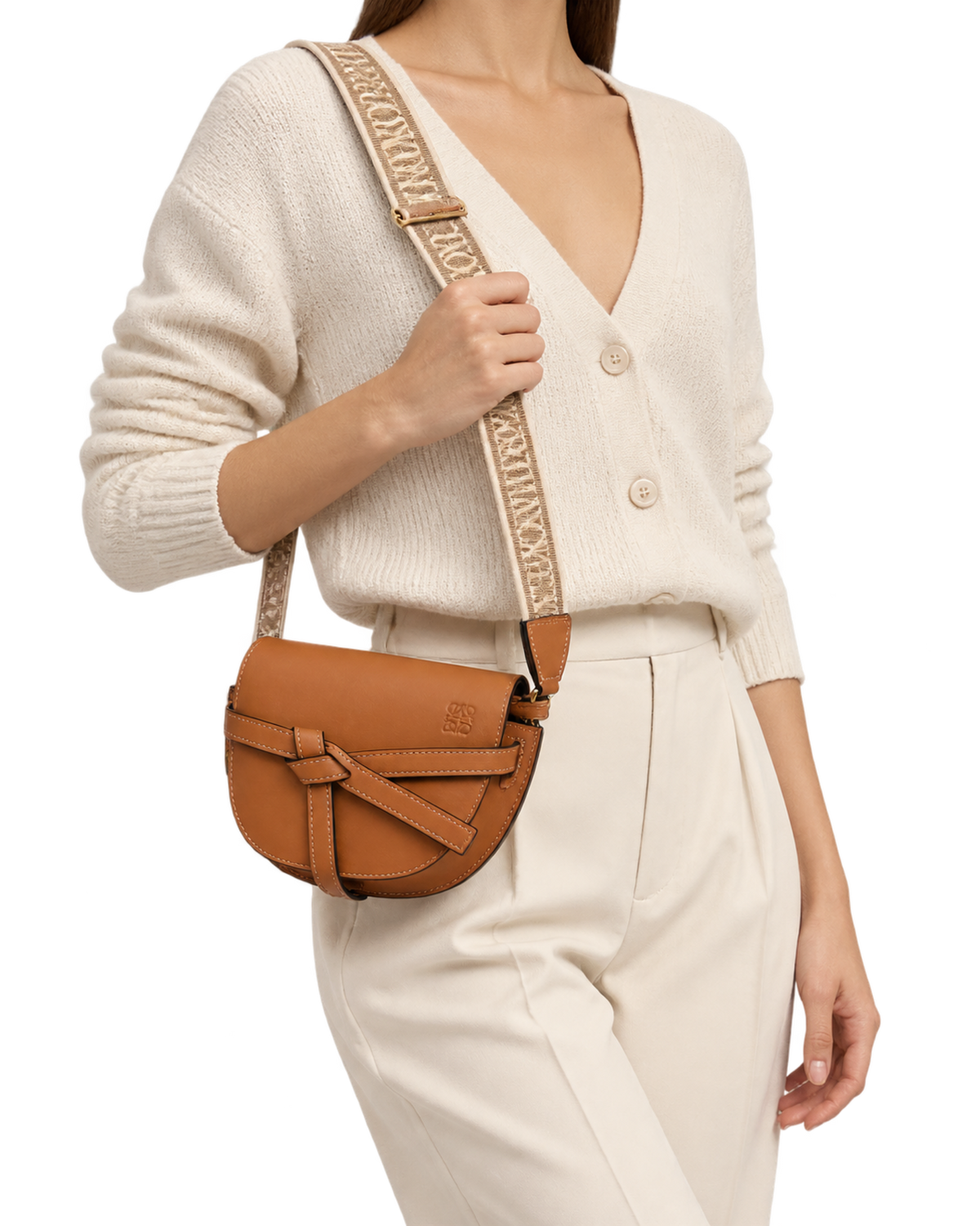 Calfskin Jacquard Mini Gate Dual Bag Tan