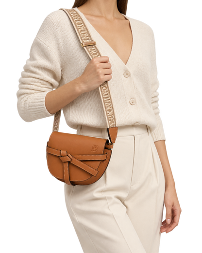 Calfskin Jacquard Mini Gate Dual Bag Tan