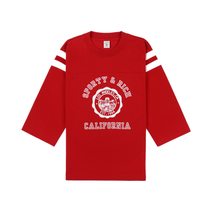 California Emblem Long Football Tee - Ruby/White
