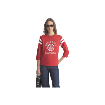 California Emblem Long Football Tee - Ruby/White