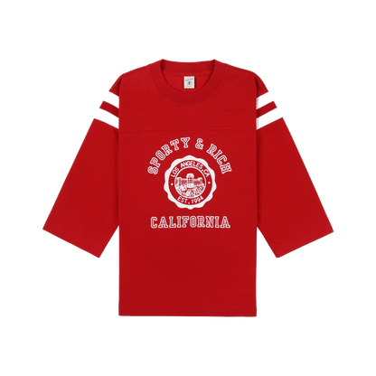 California Emblem Long Football Tee - Ruby/White