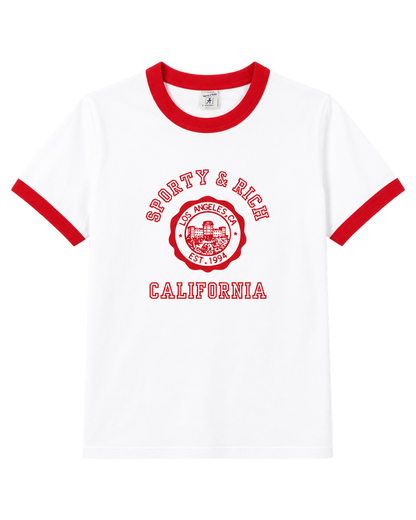 California Emblem Ringer Tee - White/Ruby