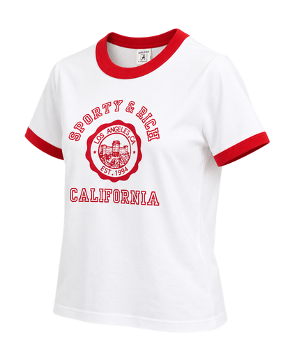 California Emblem Ringer Tee - White/Ruby