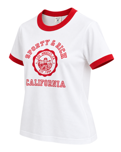 California Emblem Ringer Tee - White/Ruby