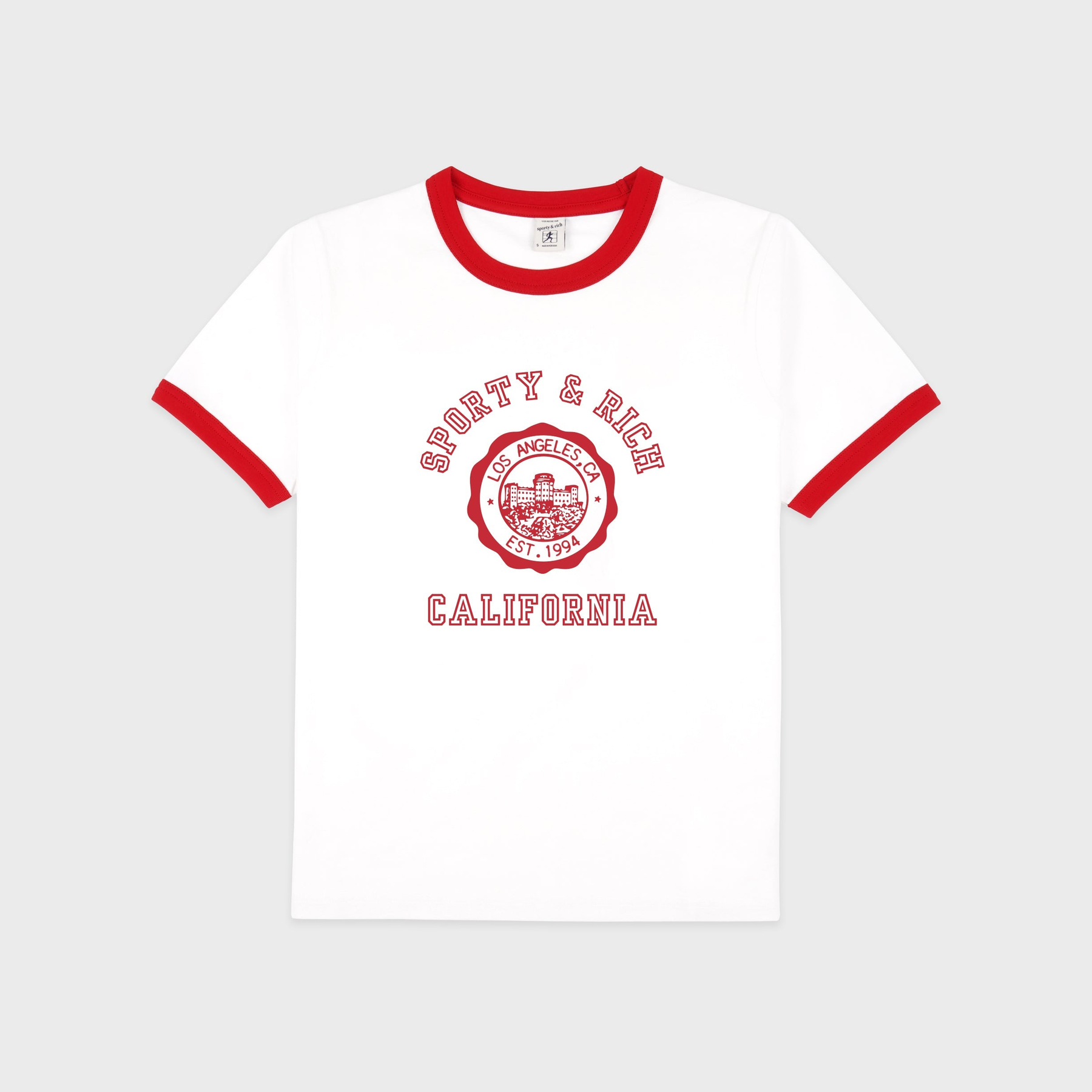 California Emblem Ringer Tee - White/Ruby