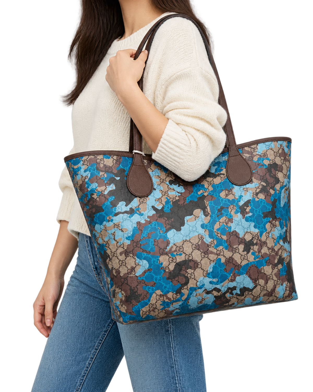 Camouflage Large GG Supreme Canvas Tote Bag