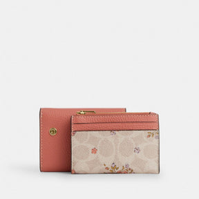 Card Holder Wallet In Signature Canvas With Floral Print