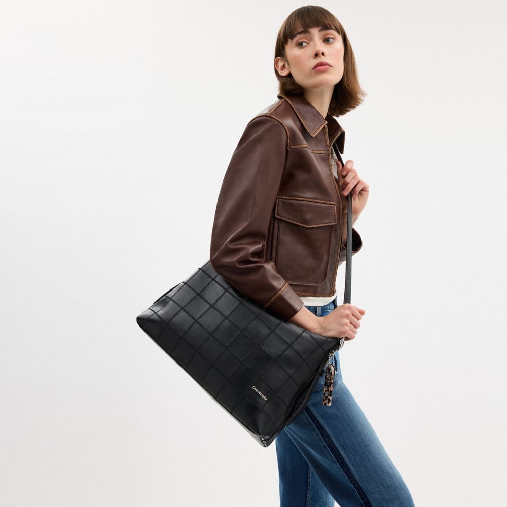 Alter/Ego Large Slouchy Shoulder Bag In Checkerboard Upcrafted Leather