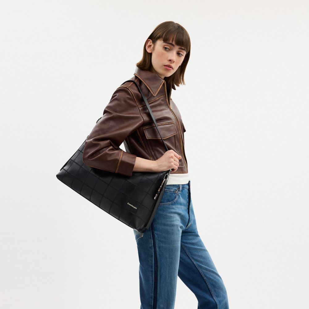 Alter/Ego Large Slouchy Shoulder Bag In Checkerboard Upcrafted Leather