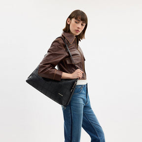 Alter/Ego Large Slouchy Shoulder Bag In Checkerboard Upcrafted Leather
