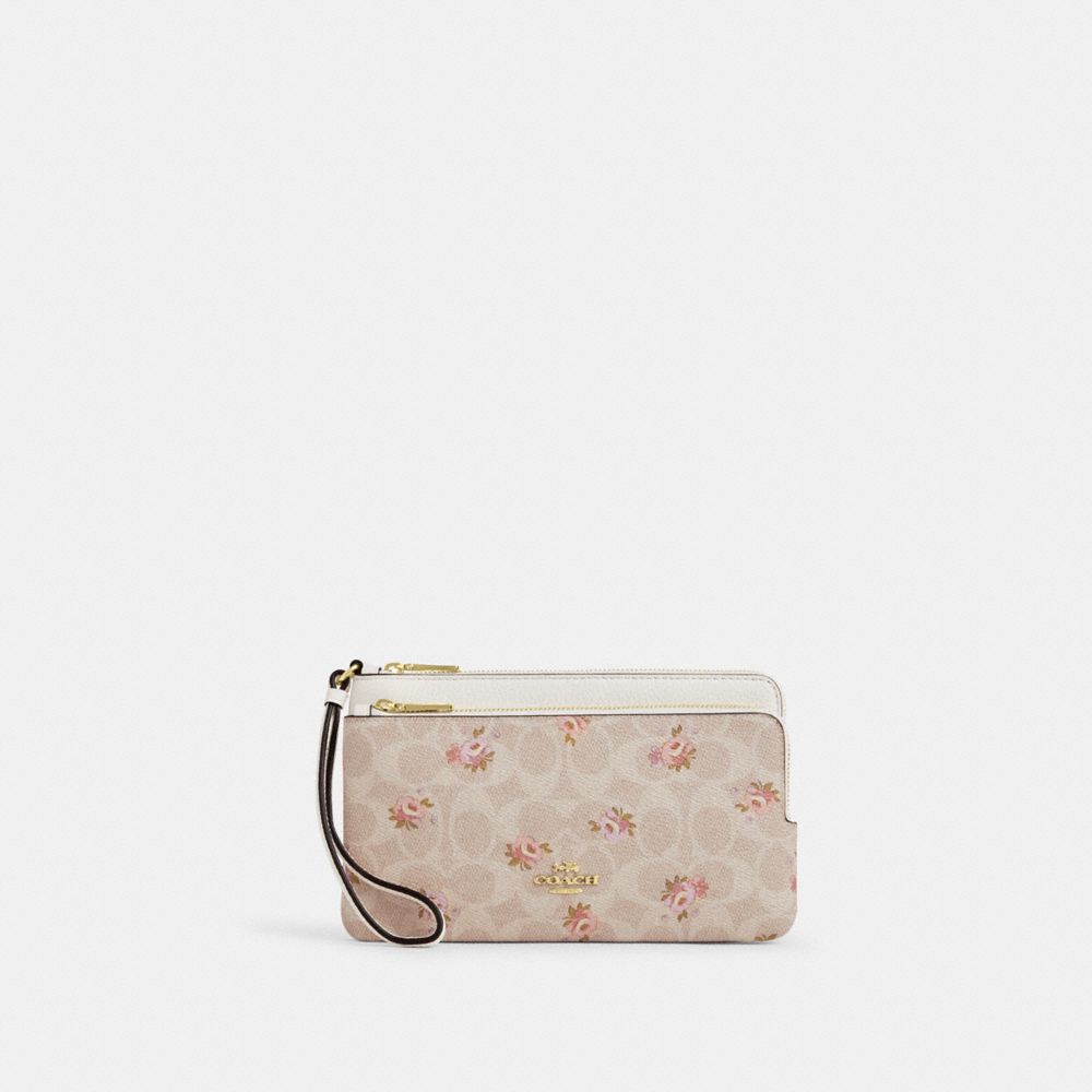 Double Zip Wallet With Signature Canvas With Floral Print