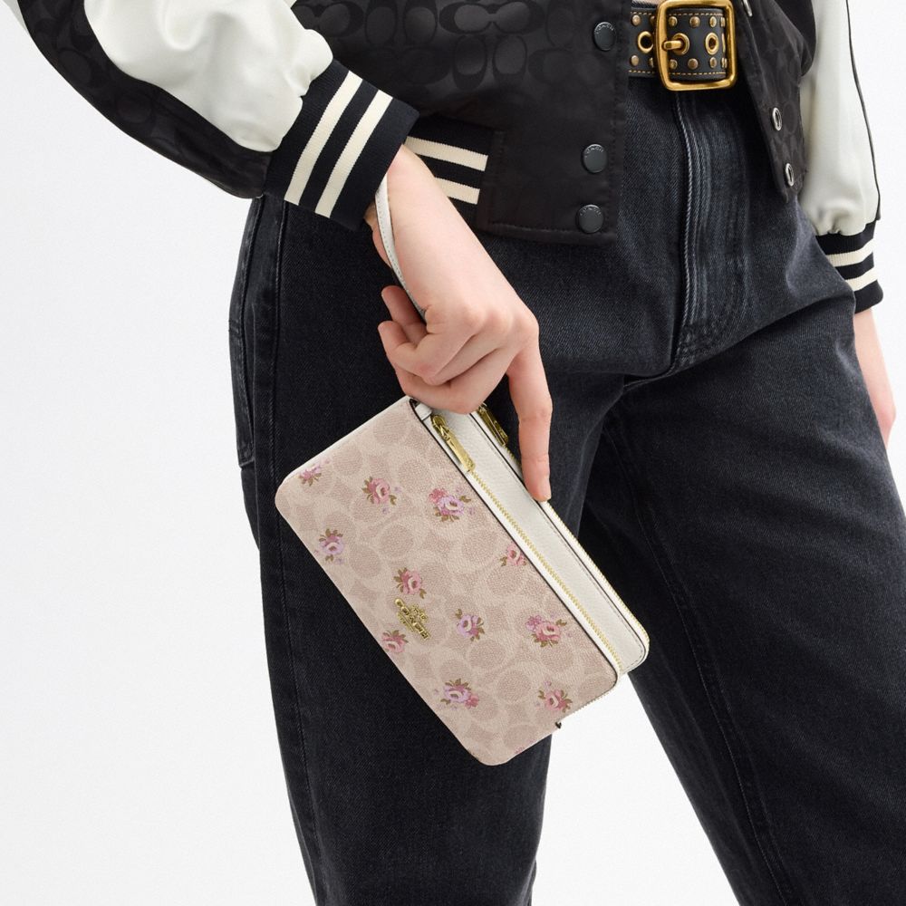 Double Zip Wallet With Signature Canvas With Floral Print