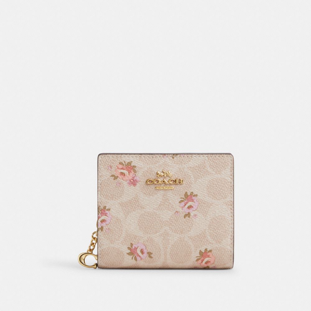 Snap Wallet In Signature Canvas With Floral Print
