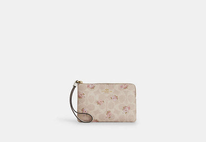 Corner Zip Wristlet In Signature Canvas With Floral Print