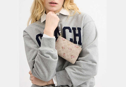 Corner Zip Wristlet In Signature Canvas With Floral Print