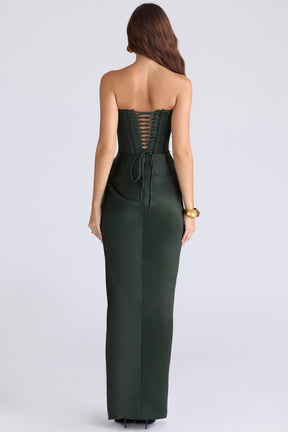 Carelle forest green satin strapless maxi dress